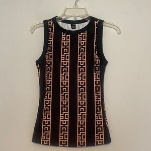 SHEIN Black Tank Top with Gold Geometric Stripes